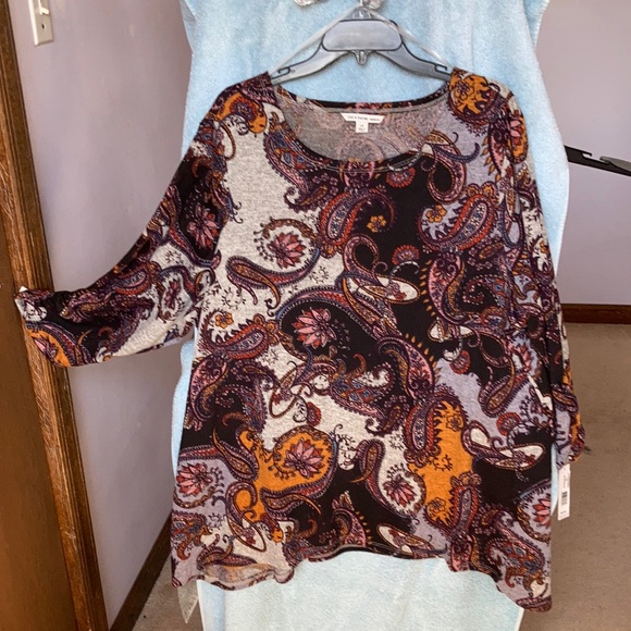 Zac & Rachel top gray with paisley and floral print boho casual shirt office 2X - Picture 4 of 17